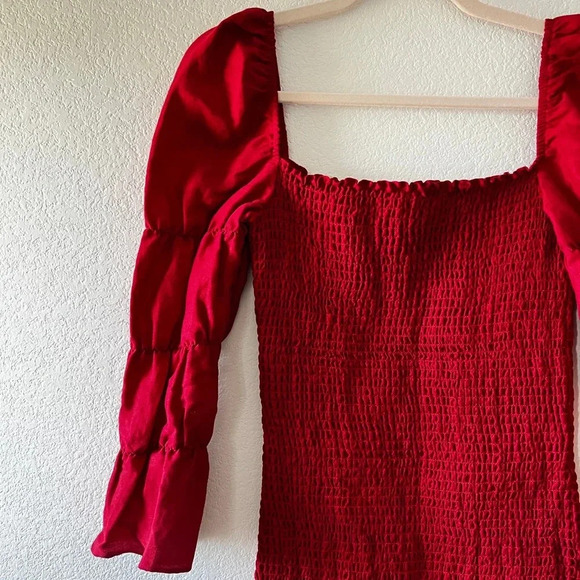 Reformation‎ Red Jacinta Linen Blend Bodycon Smocked Mini Dress Medium - Picture 4 of 7